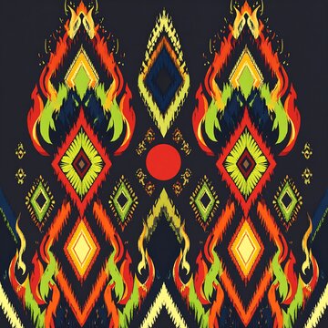 Elegant traditional thai art kranok flame and geometric ikat design