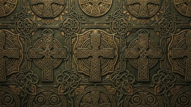 Celtic cross relief with ornament sculpture medieval decorative background heritage monument