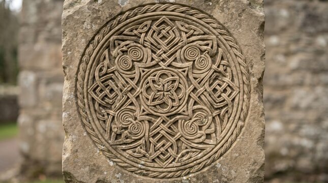 Celtic stone carving with stone work knotwork sculpture heritage medieval tradition circular