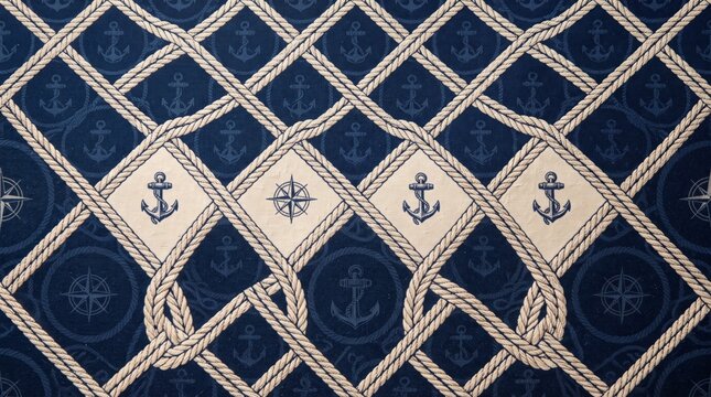 Nautical rope grid with nautical background maritime seamless repeating ropework decorative