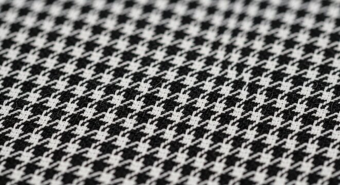 Close-up View of Classic Monochrome Houndstooth Textile Fabric Pattern