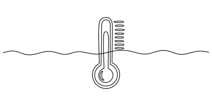 Thermometer icon drawn with a single continuous line showing temperature measurement concept isolated on a white background Vector, illustration