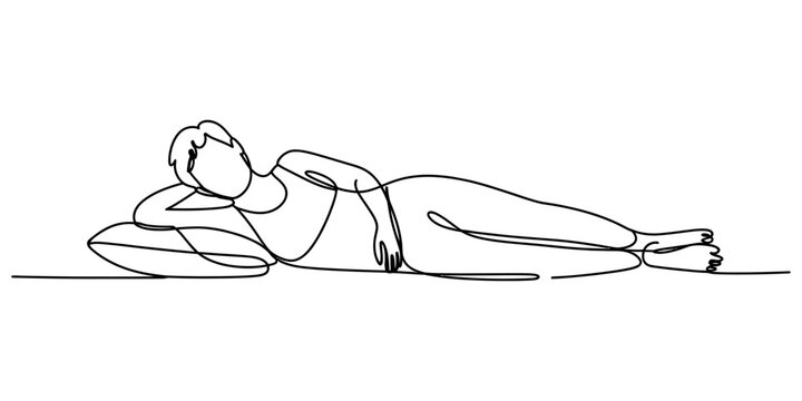 Continuous single line drawing of a woman sleeping peacefully on a pillow isolated on a white background Vector, illustration
