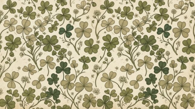 Rustic clover with shamrock botanical background wallpaper seamless decorative ornamental