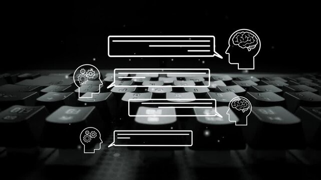 Digital Communication Concept with Chat Bubbles and Brain Graphics on Keyboard Background for Technology and Innovation Themes. Entropy.