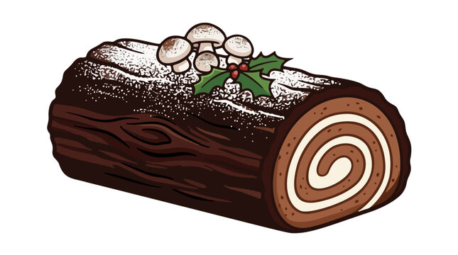 French buche de noel yule log christmas cake vector illustration