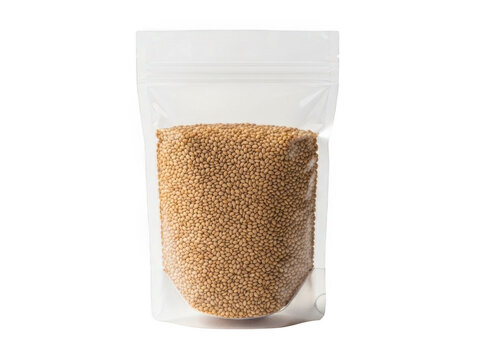 Packaged brown seeds isolated on transparent background