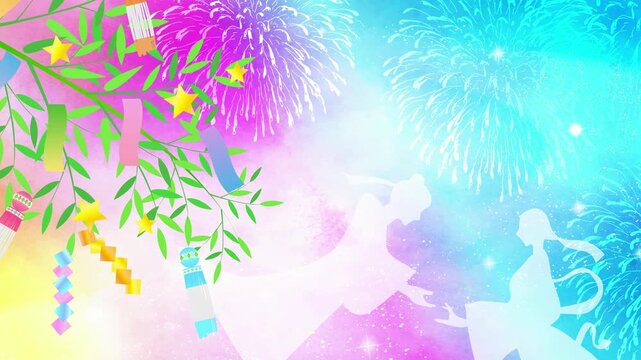 Tanabata Festival Celebration with Fireworks 4K