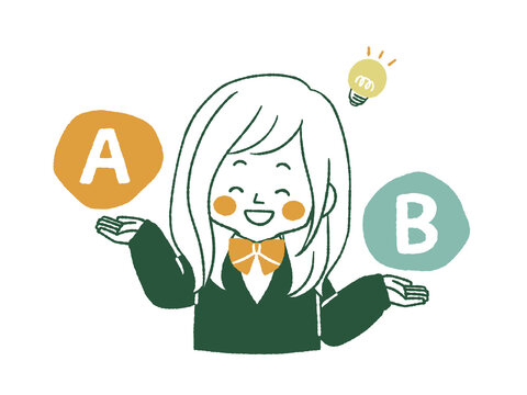 比較をしている笑顔の女子学生