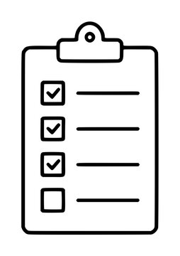 Hand-traced vector icon of a clipboard checklist with checked boxes and lines, minimalist black line illustration for surveys, tasks, to-do lists, and project management graphics
