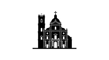 Obraz premium Silhouette of St. Joseph's Seminary and Church, Historical Catholic Cathedral isolated on White