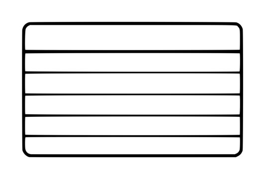 Hand-traced vector icon illustration of a blank index card with rounded corners and horizontal ruled lines, simple black outline sketch style for graphic design