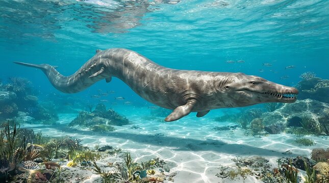 Basilosaurus swimming ancient sea