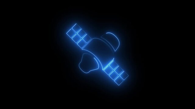 Glowing blue space satellite icon in digital style