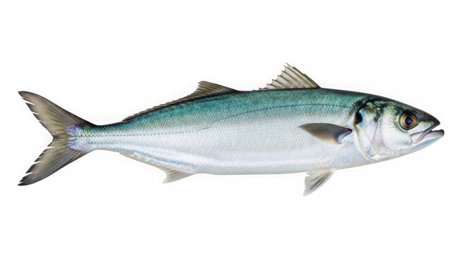 Whole bluefish specimen isolated on simple transparent background element.