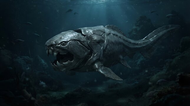 Dunkleosteus hunting in deep ocean
