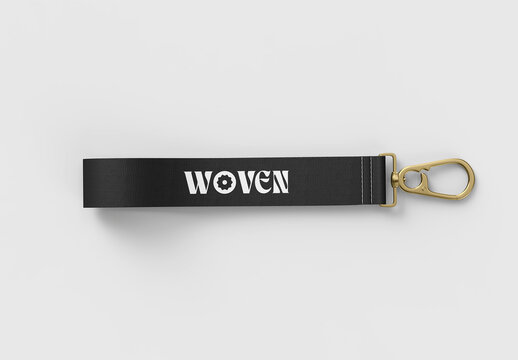 Top View Black Strap Keychain Mockup on Light Background