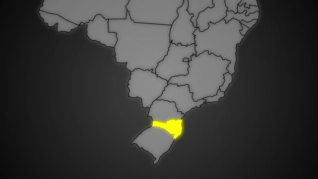 Santa Catarina State Highlighted in Yellow on Brazil Map Dark Background Animation