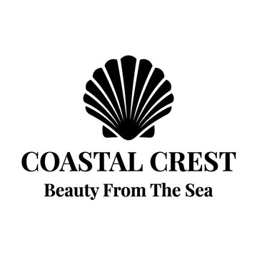 Symmetrical scallop shell emblem for coastal hospitality. Elegant maritime logo for seafood or resorts.