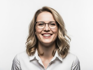 Obraz premium Smiling older woman with glasses and long hair wearing a scarf