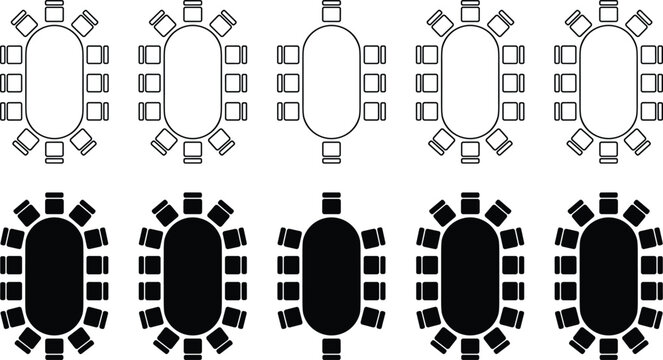 Conference table top view icons set with chairs for office meeting boardroom layout vector illustration