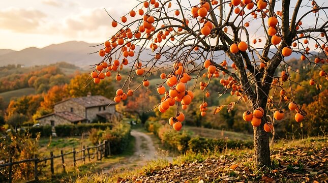 The persimmon tree is bearing a huge amount of fruit