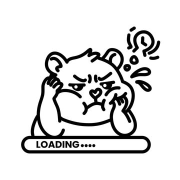 Frustrated cartoon hamster waiting for a loading bar to finish processing.
