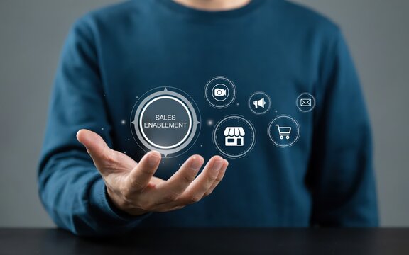 Sales enablement concept with digital business icons