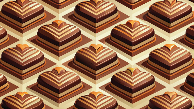 Editorial striped chocolate heart pattern vector illustration with chocolate background valentines confectionery romantic geometric creative repeating vector illustration