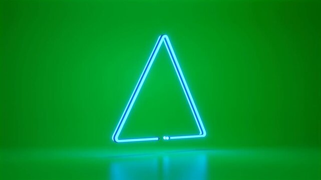 Neon blue triangle glowing on green background HD video for video editing light geometric HD video for video editing