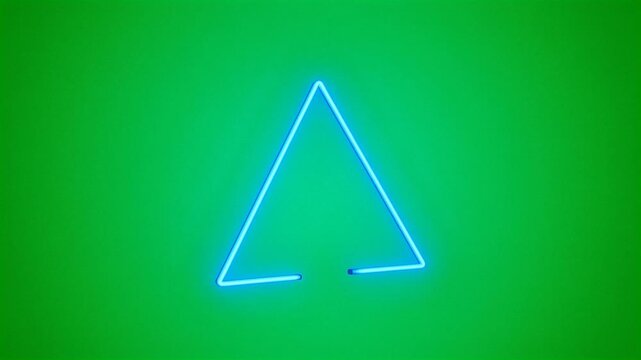 Neon blue triangle shape light effect on green background HD video for video editing