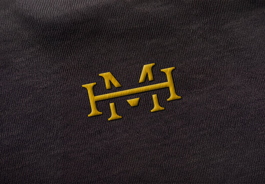 Embroidered Logo Mockup on Black Fabric Texture