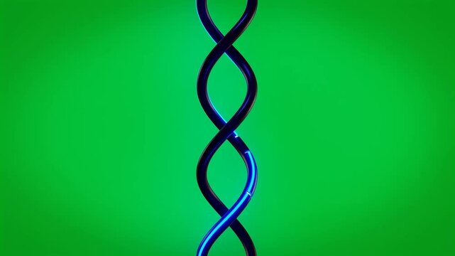 Digital glowing DNA helix spiral spinning animation loop HD video for video editing