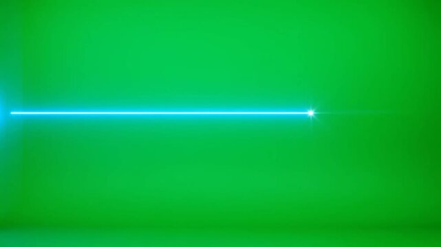Glowing neon blue horizontal laser line streak on green background HD video for video editing