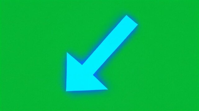 Glowing bright blue arrow sign pointing right on green background HD video for video editing