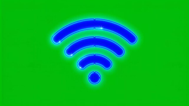 Glowing light blue wi-fi signal indicator on green background HD video for video editing
