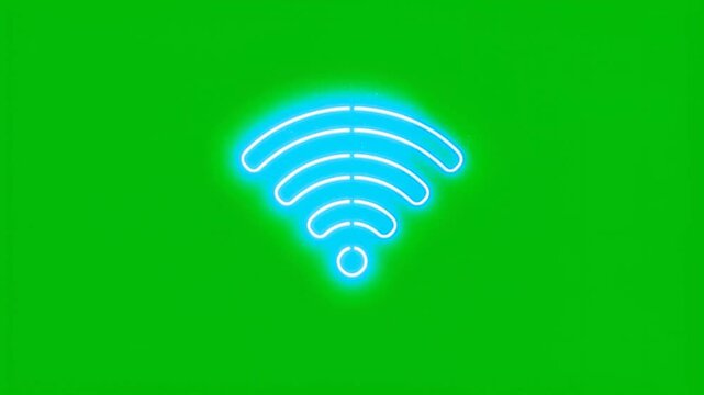 Neon blue wifi symbol glowing icon animation on chroma key green background HD video for video editing