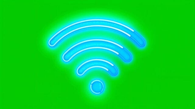 Animated bright blue glowing wi-fi icon on green background HD video for video editing