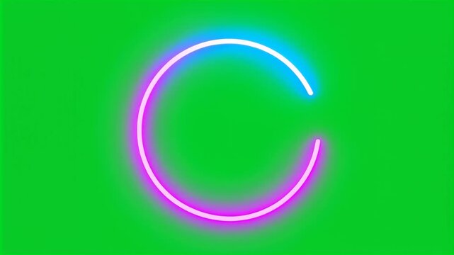 Glowing pink and blue neon ring loading circle animation on green screen background HD video for video editing