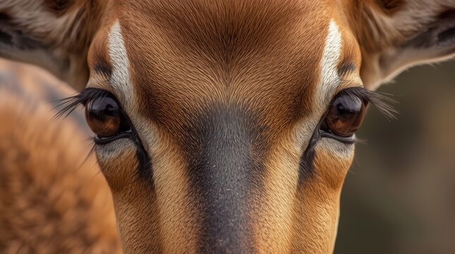 Extreme Close Up Portrait of a Beautiful Deer Eyes with Long Eyelashes and Soft Brown Fur Texture