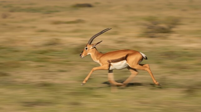 Fast Running Thomson Gazelle in African Savanna with Motion Blur Panning Effect Wildlife Photography