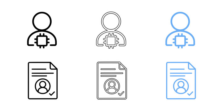 Flat design icons of robot with document and user profile isolated on transparent background, Vector