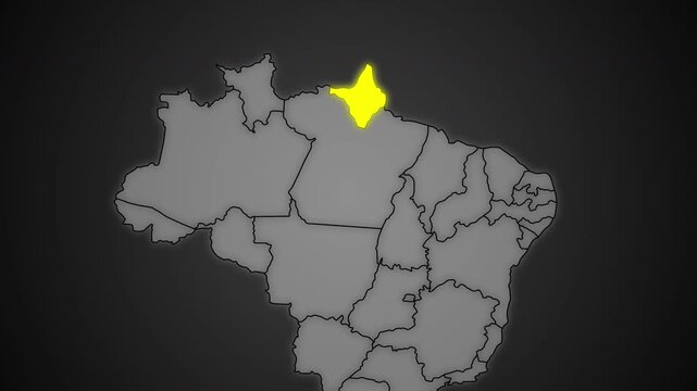 Amap&aacute; State Highlighted in Yellow on Brazil Map Dark Background Animation