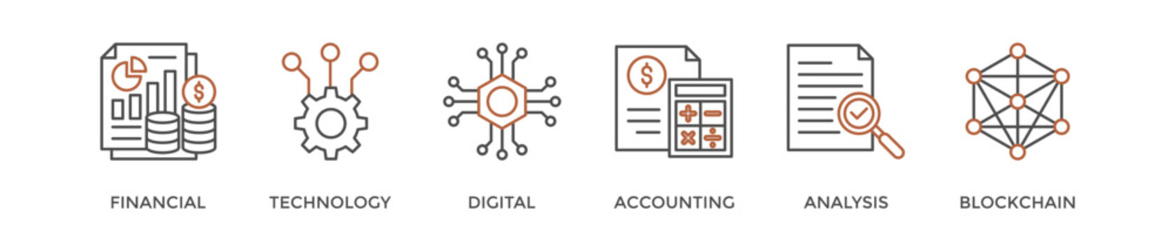 Fintech banner web icon vector illustration concept with icon of financial, technology, digital, accounting, analysis and blockchain