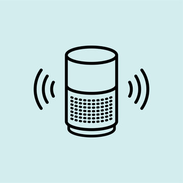 A cylindrical smart speaker with sound wave signals. Represents AI voice assistants and smart audio control.