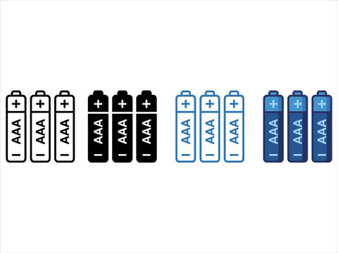 Set of aaa battery icons in different styles