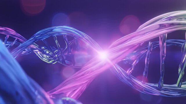 Abstract 3D render of intertwined blue and green DNA strands