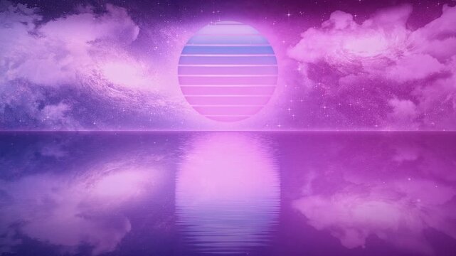 Synthwave Outrun Ocean Loop Space Sunset Sea Background 4K