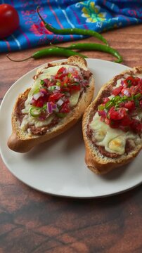 Authentic Mexican molletes, aerial view