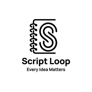 Clean black and white line art representing a notepad and creative writing concepts.